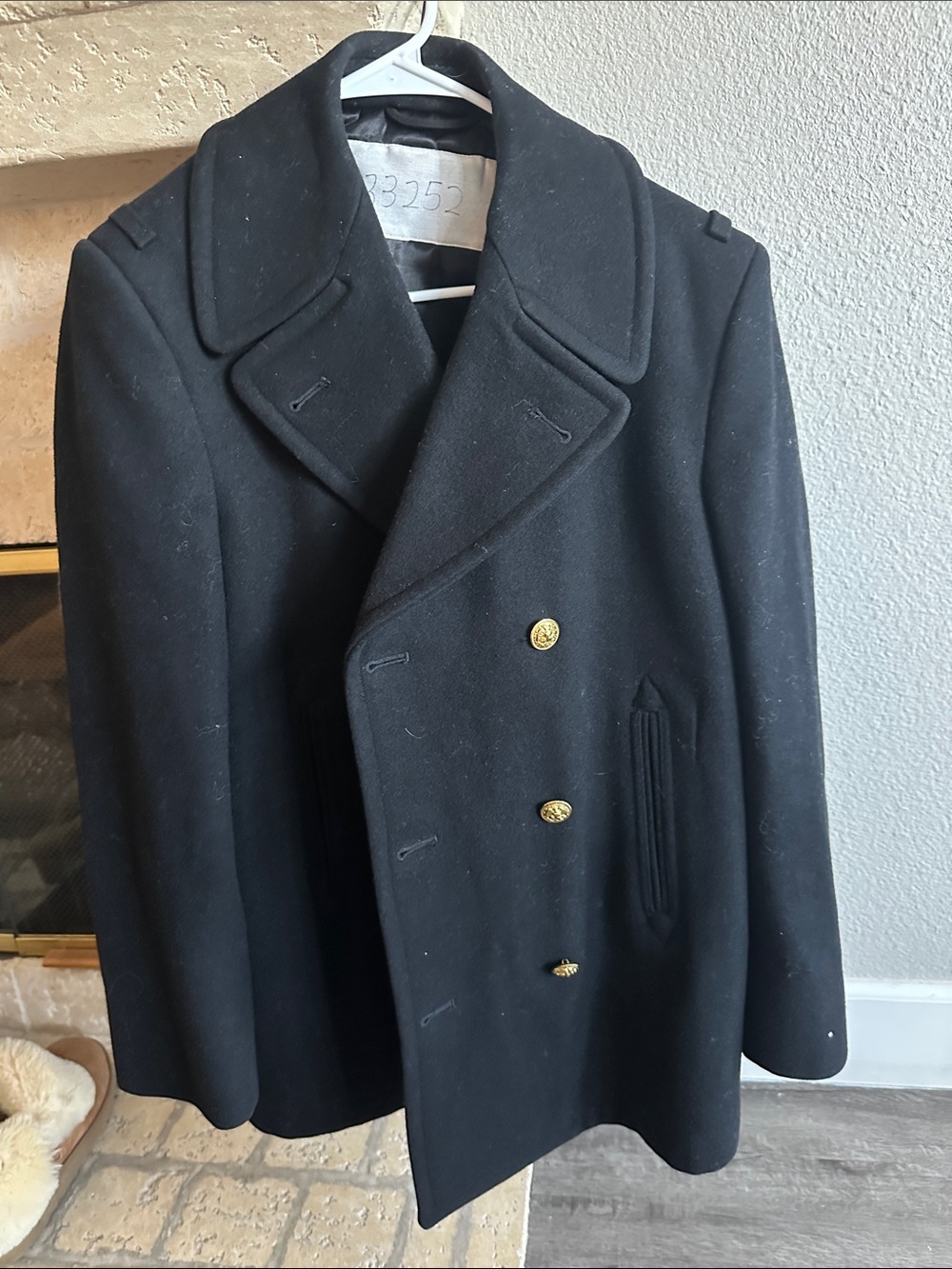 Vintage US Naval Academy Flying Cross Navy Wool Reefer Formal Pea Coat, 38 Short